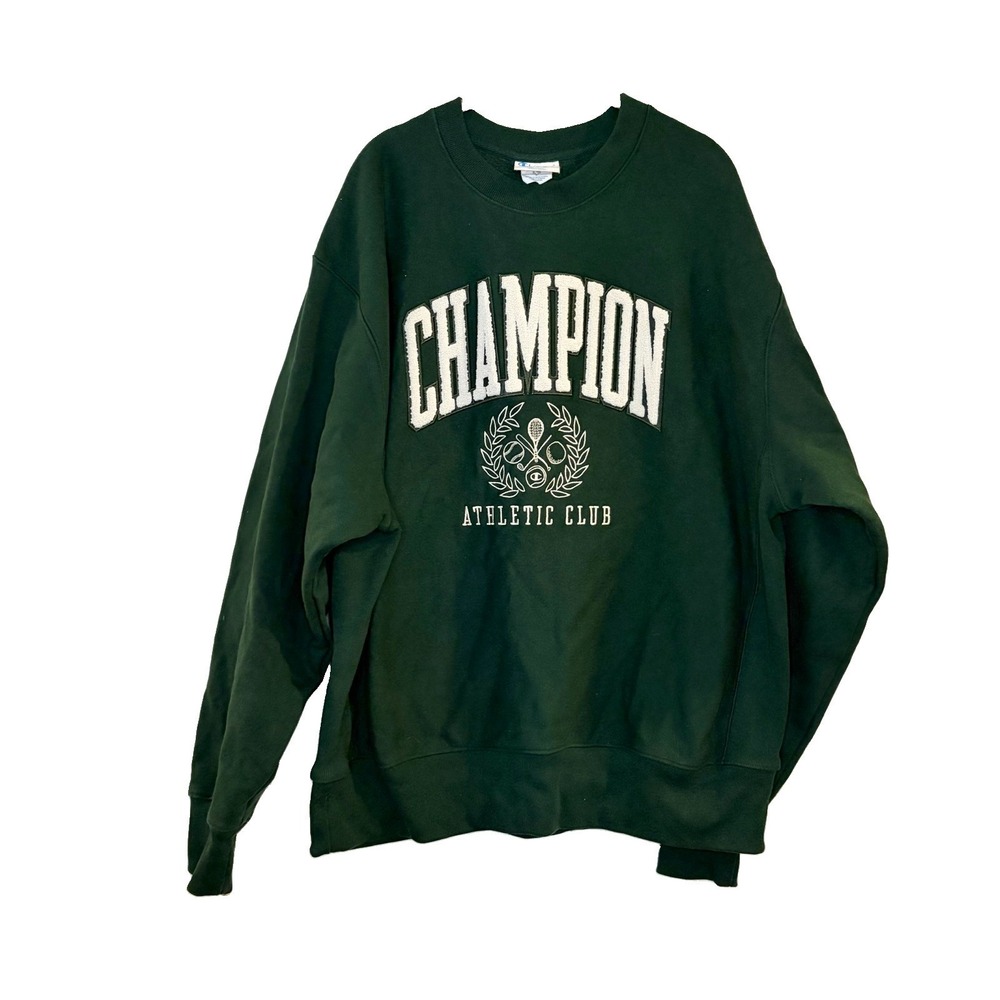 Vintage Y2K Champion Athletic Club Dark Green Graphic‎ Crewneck Sweatshirt XL